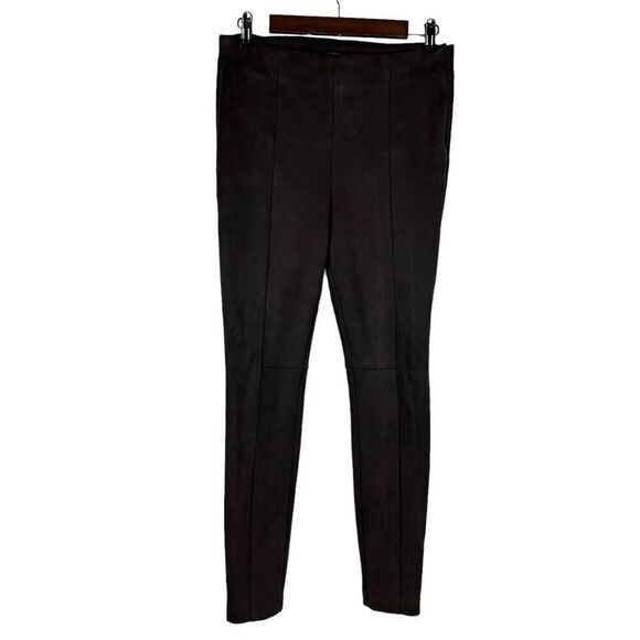 LOFT Chocolate Brown Faux Suede Stretch Side Zip Ankle Pants size 8 - Picture 2 of 10